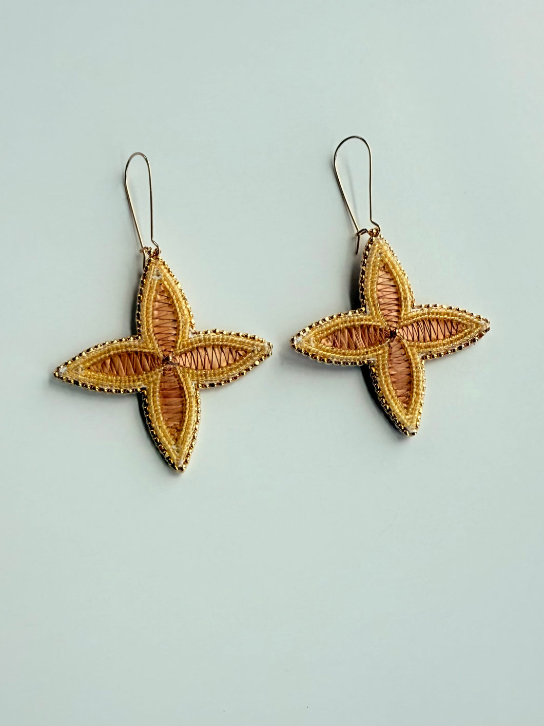 Porcupine Quill Floral Earrings + Tan +