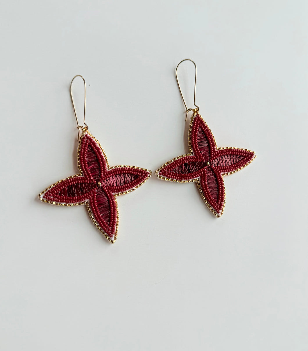Porcupine Quill Floral Earrings + Maroon +