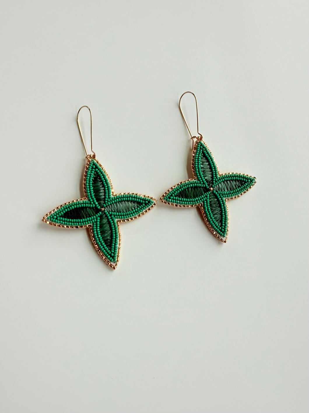Porcupine Quill Floral Earrings + Greens +