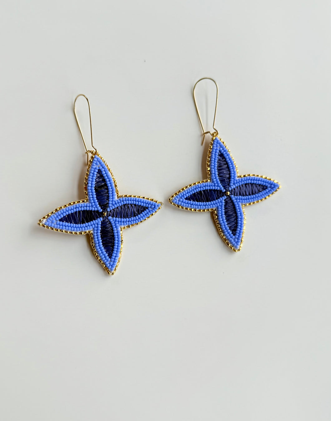 Porcupine Quill Floral Earrings + Blue +