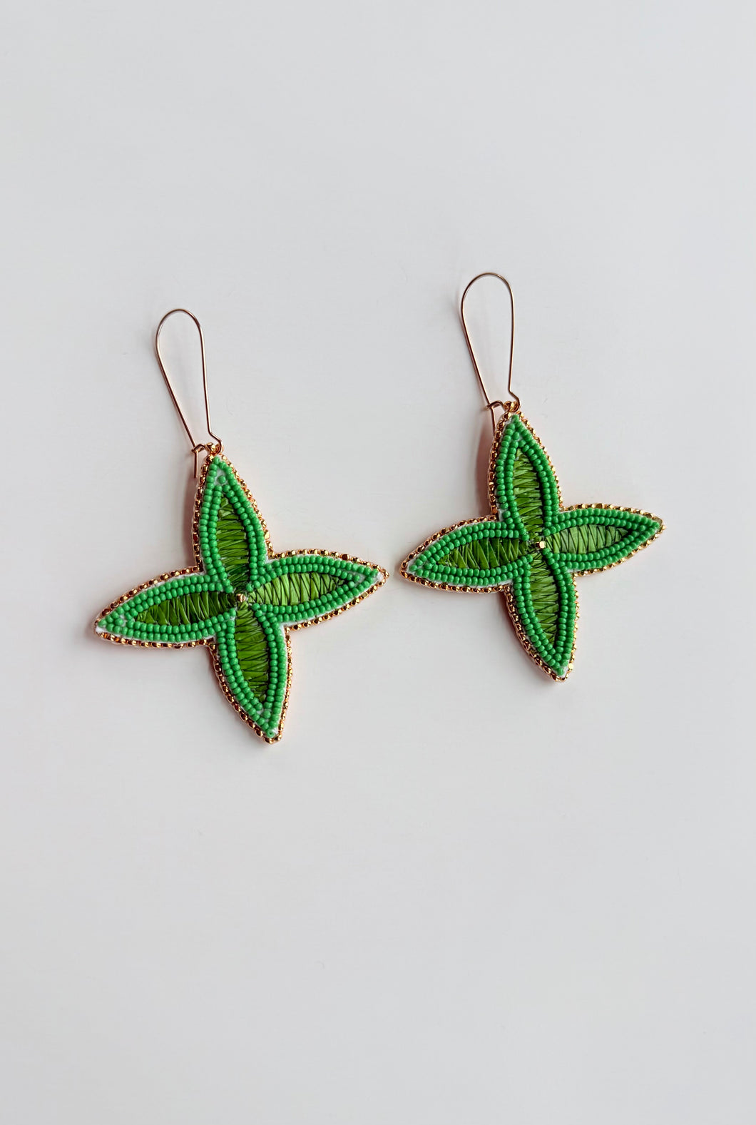 Porcupine Quill Floral Earrings + Green +