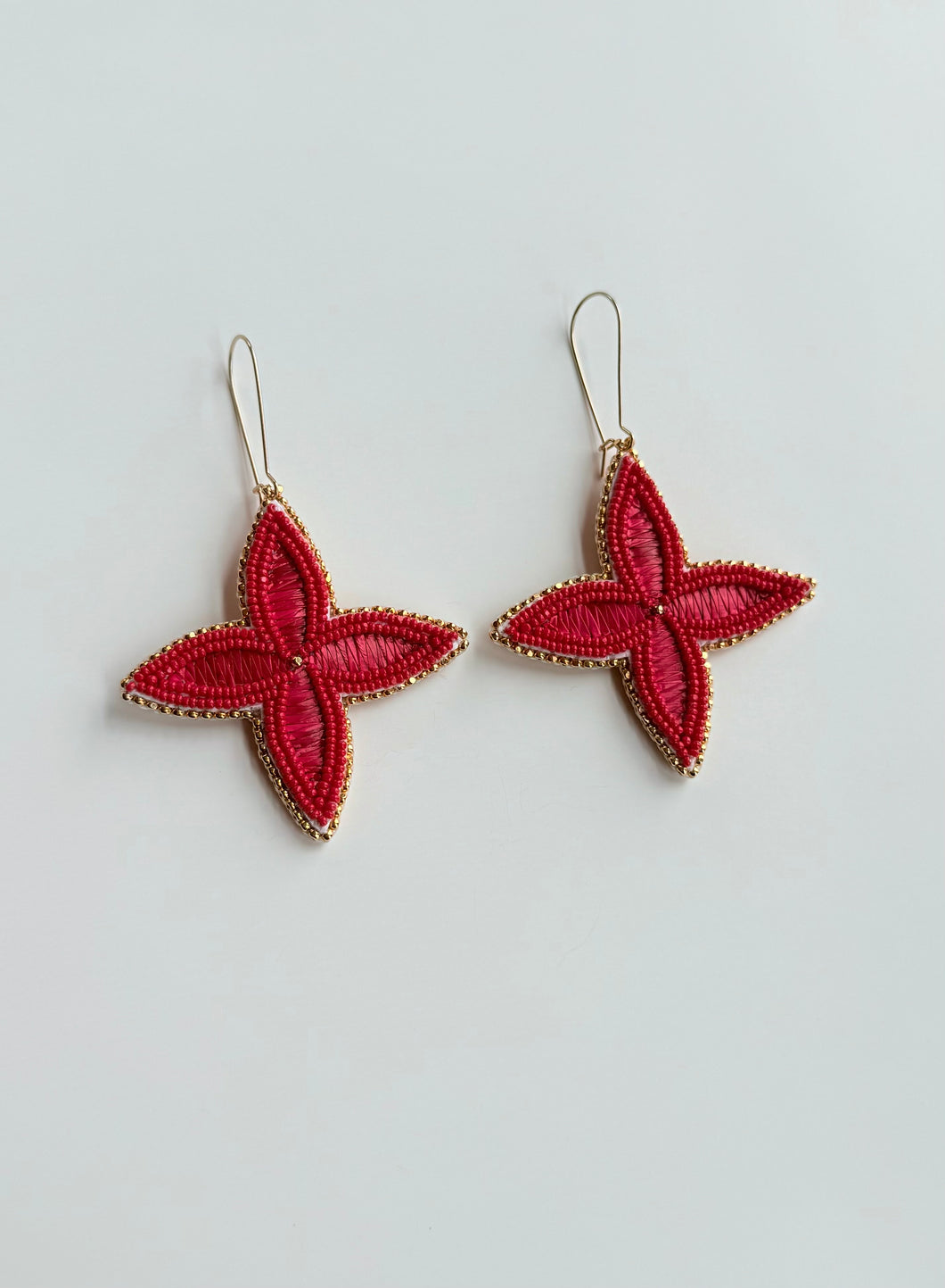 Porcupine Quill Floral Earrings + Red +