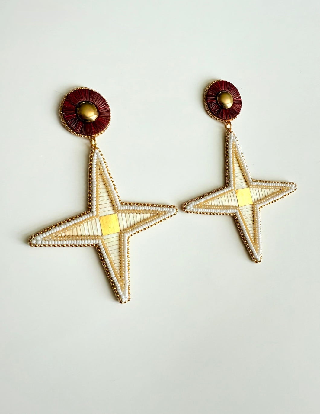 Porcupine Quill Post Star Earrings + Maroon +