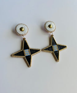 Porcupine Quill Post Drop Earrings + Black Stars +