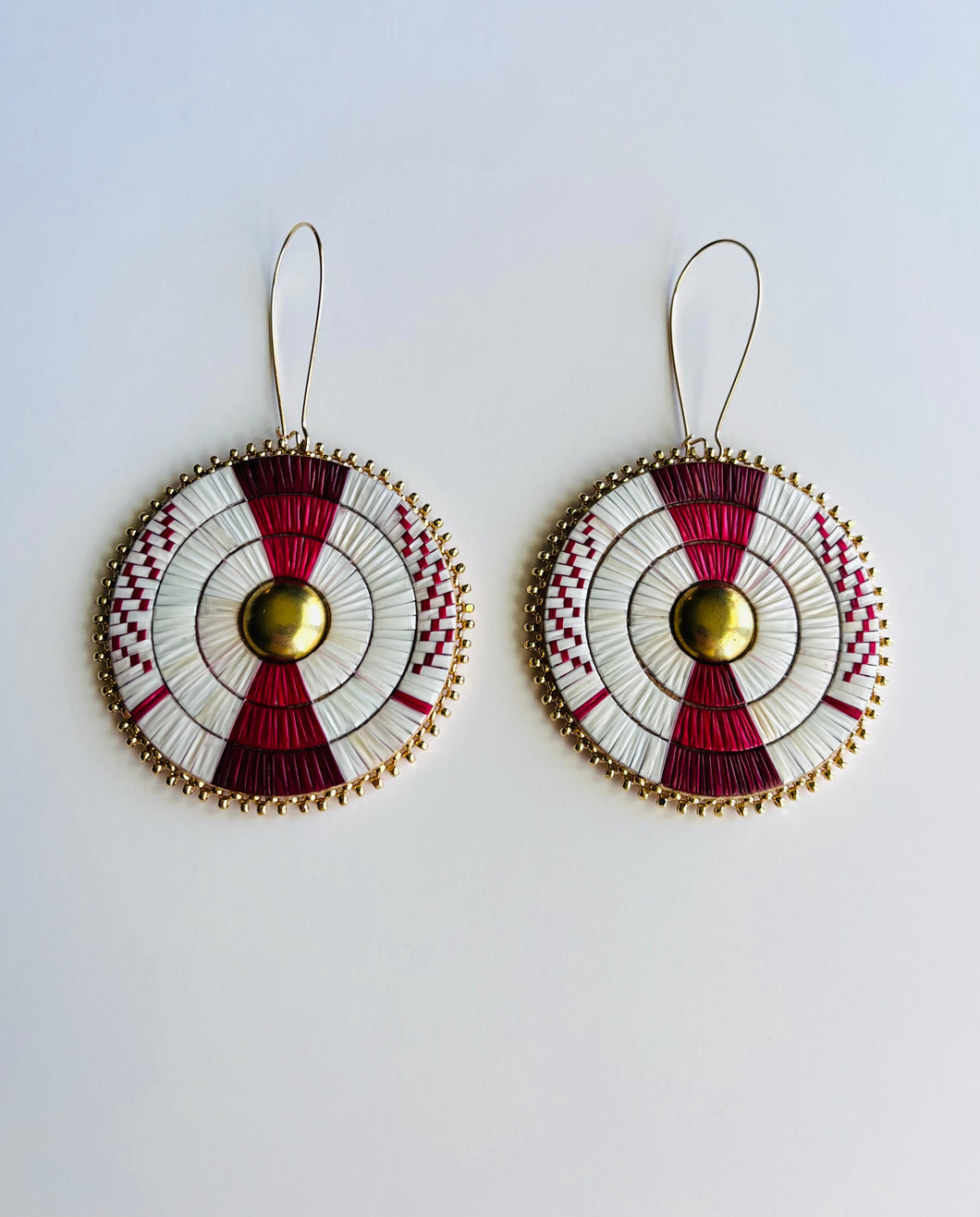 Porcupine Quill 3-Band Earrings + Reds +