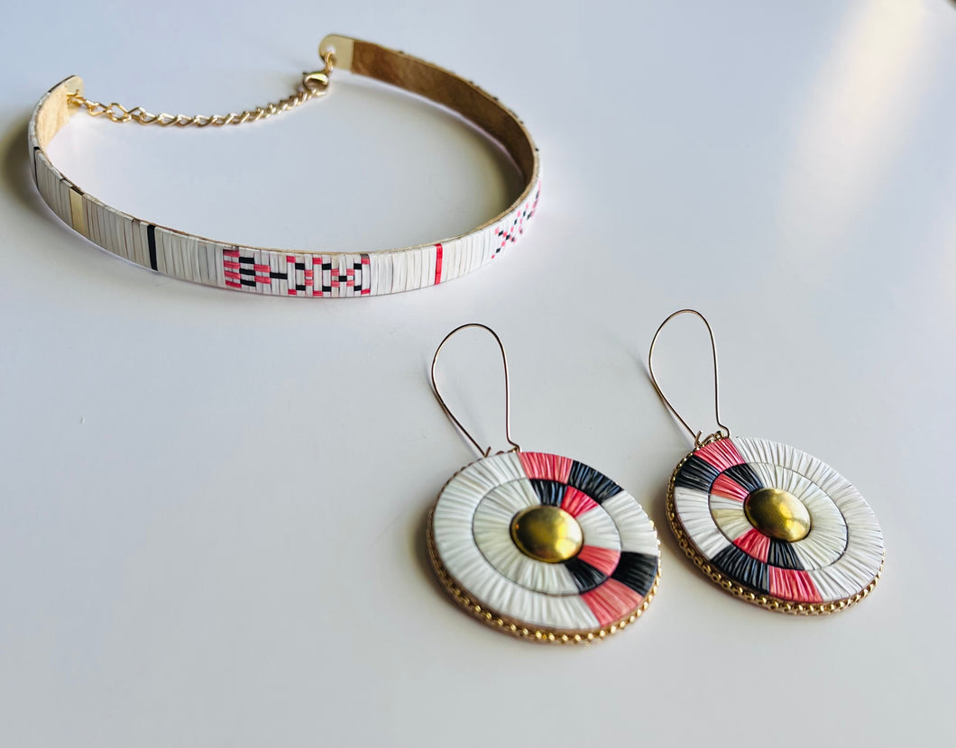 Porcupine Quill Choker Set + Black Coral +