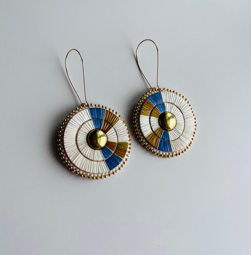 Porcupine Quill 2-Band Earrings + Brown & Blue +