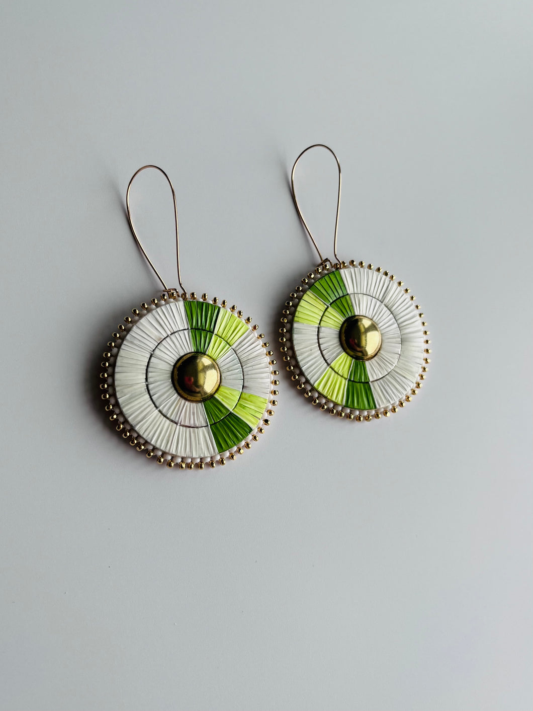 Porcupine Quill 2-Band Earrings + Green Highlight +